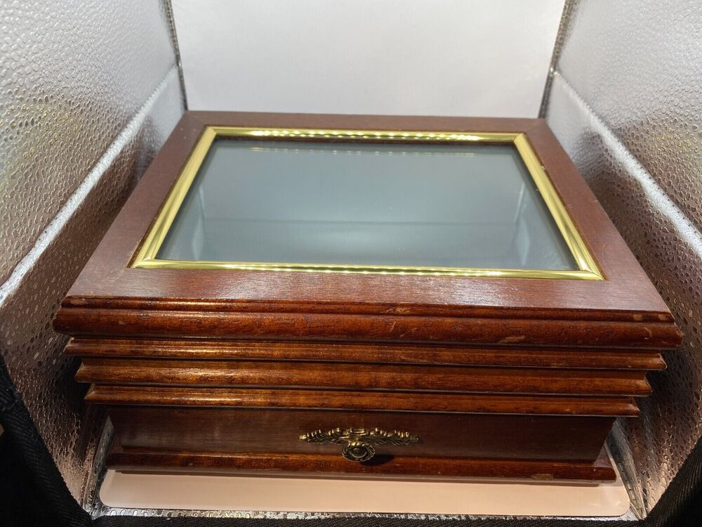Wood Jewelry Box Vintage with drawer mirror